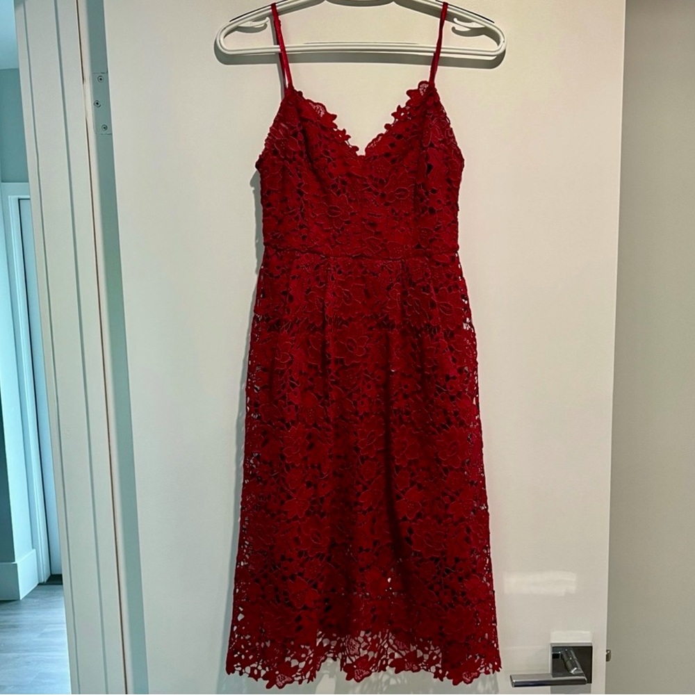 ASTR Burgundy Red Lace Midi Dress - Picture 7 of 7